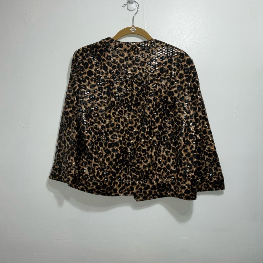 Ruby Rd Sequin Leopard Print Open Front Jacket Size 8 - Picture 3 of 6